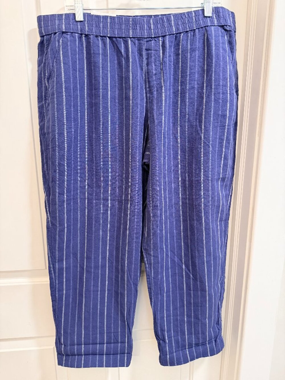 NWT Sonoma XL Linen Blend Blue Stripe Tapered Crop Pants